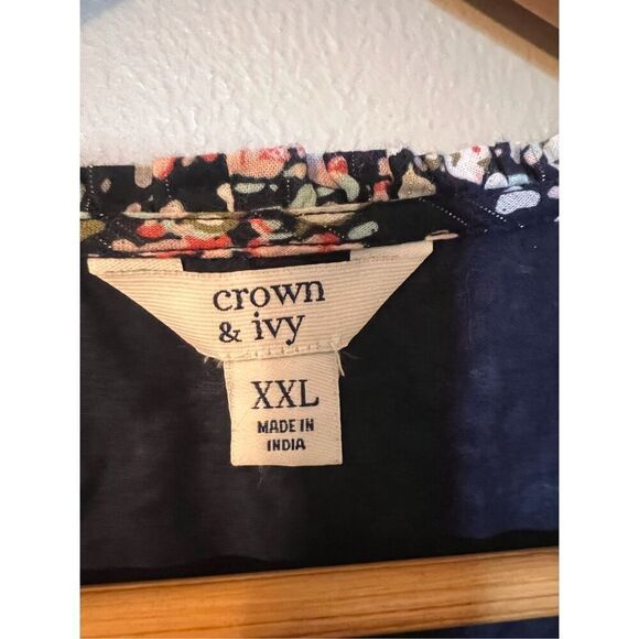 Crown & Ivy Women's XXL Ruffled Sleave Tiered Mini Dress Navy Microfloral Spring - Picture 13 of 14